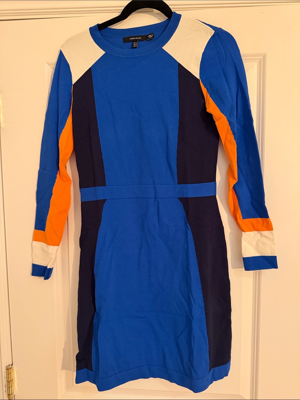 Colorblock Long Sleeve Blue Dress